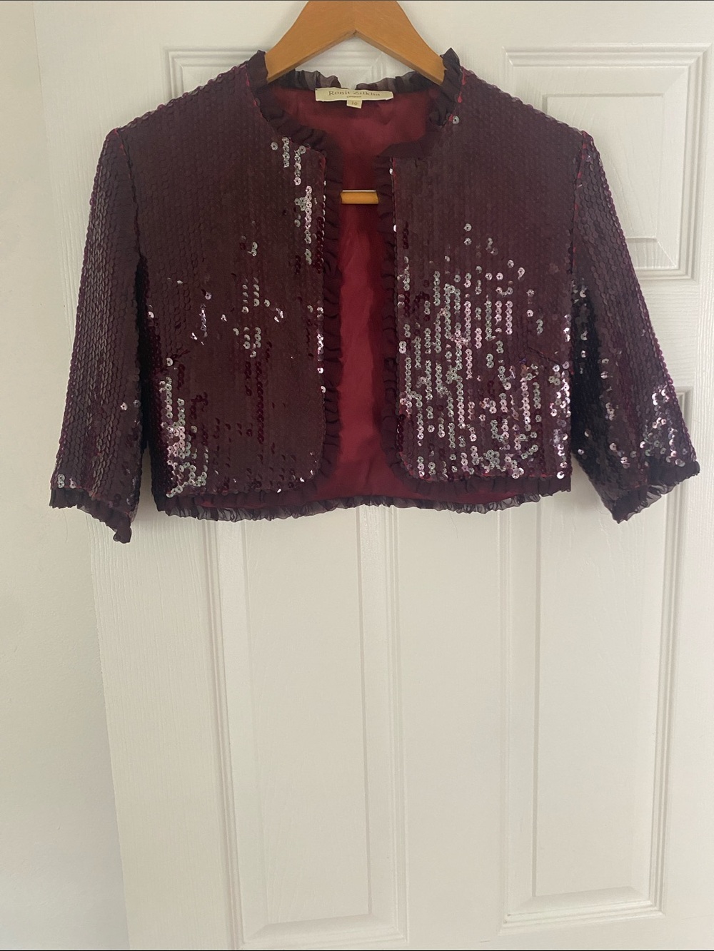 Burgundy Sequin Cropped Jacket - Women